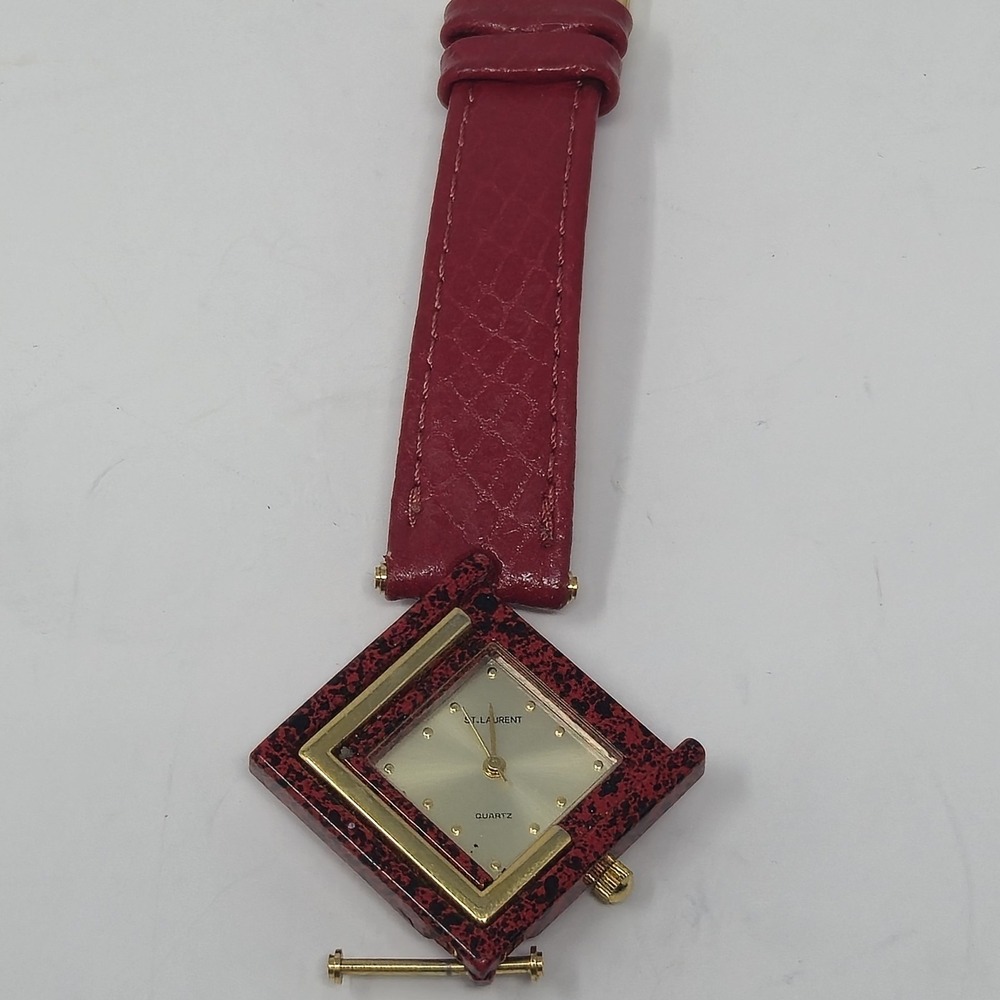 Vintage St Laurent Diamond Square Watch Red Splatter Swiss Parts AS-IS Repair
